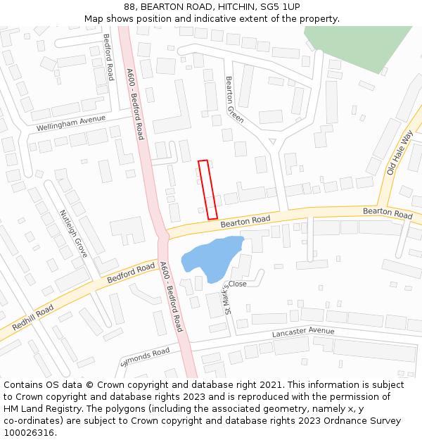88, BEARTON ROAD, HITCHIN, SG5 1UP: Location map and indicative extent of plot