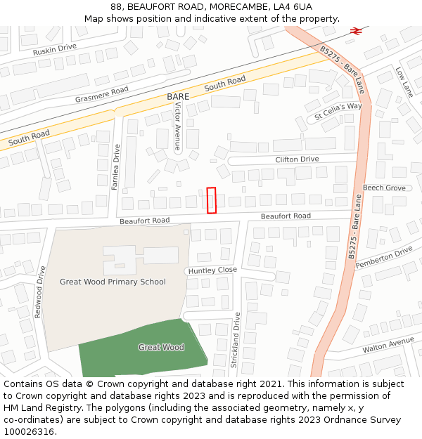 88, BEAUFORT ROAD, MORECAMBE, LA4 6UA: Location map and indicative extent of plot