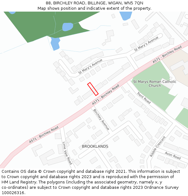 88, BIRCHLEY ROAD, BILLINGE, WIGAN, WN5 7QN: Location map and indicative extent of plot