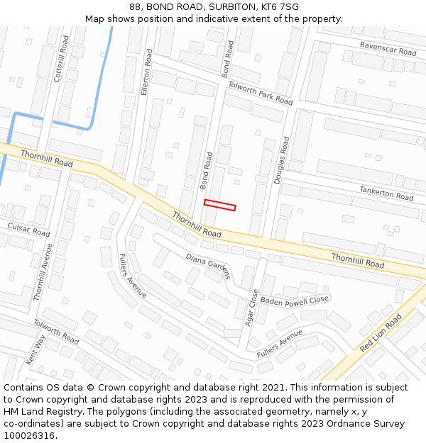 88, BOND ROAD, SURBITON, KT6 7SG: Location map and indicative extent of plot
