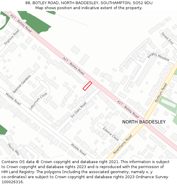 88, BOTLEY ROAD, NORTH BADDESLEY, SOUTHAMPTON, SO52 9DU: Location map and indicative extent of plot