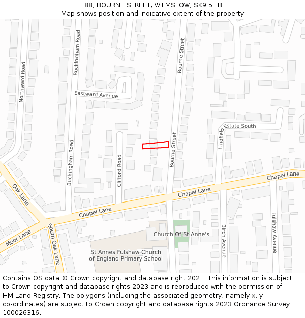 88, BOURNE STREET, WILMSLOW, SK9 5HB: Location map and indicative extent of plot