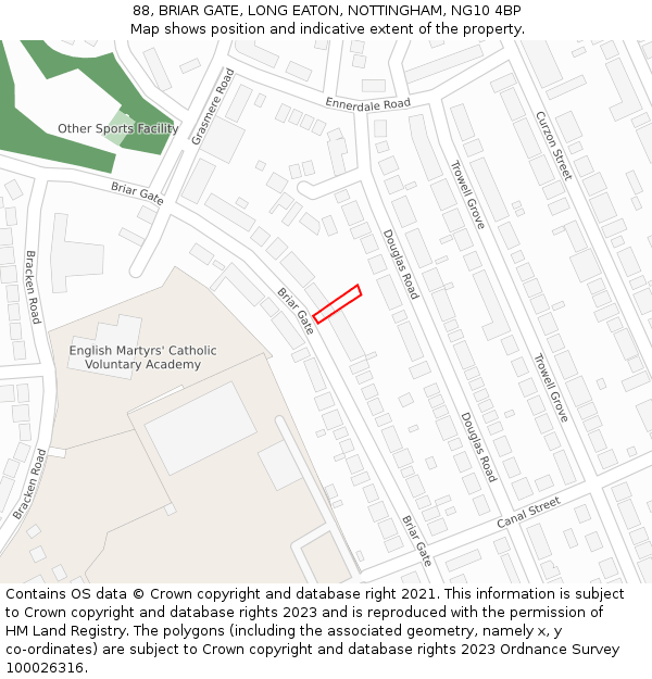 88, BRIAR GATE, LONG EATON, NOTTINGHAM, NG10 4BP: Location map and indicative extent of plot