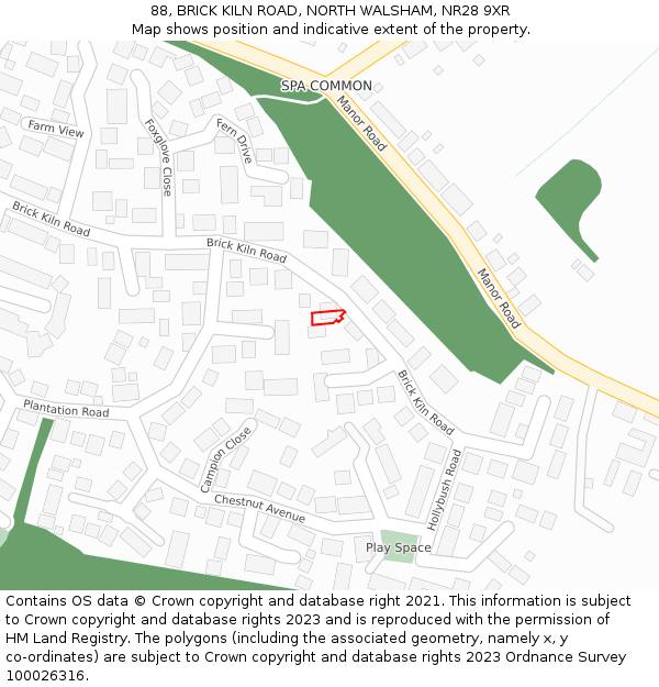 88, BRICK KILN ROAD, NORTH WALSHAM, NR28 9XR: Location map and indicative extent of plot