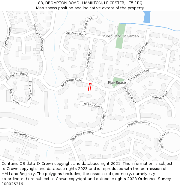 88, BROMPTON ROAD, HAMILTON, LEICESTER, LE5 1PQ: Location map and indicative extent of plot