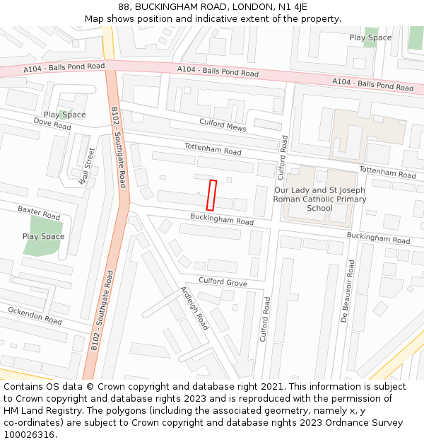 88, BUCKINGHAM ROAD, LONDON, N1 4JE: Location map and indicative extent of plot