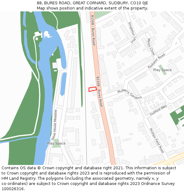 88, BURES ROAD, GREAT CORNARD, SUDBURY, CO10 0JE: Location map and indicative extent of plot