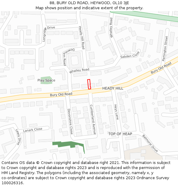 88, BURY OLD ROAD, HEYWOOD, OL10 3JE: Location map and indicative extent of plot