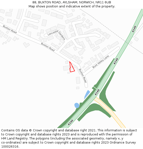 88, BUXTON ROAD, AYLSHAM, NORWICH, NR11 6UB: Location map and indicative extent of plot