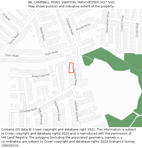 88, CAMPBELL ROAD, SWINTON, MANCHESTER, M27 5GQ: Location map and indicative extent of plot