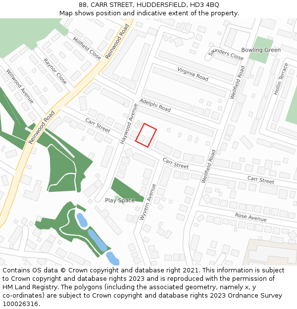 88, CARR STREET, HUDDERSFIELD, HD3 4BQ: Location map and indicative extent of plot
