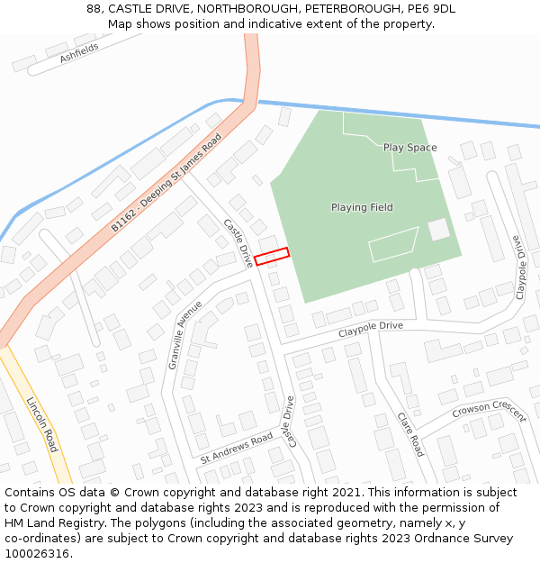 88, CASTLE DRIVE, NORTHBOROUGH, PETERBOROUGH, PE6 9DL: Location map and indicative extent of plot