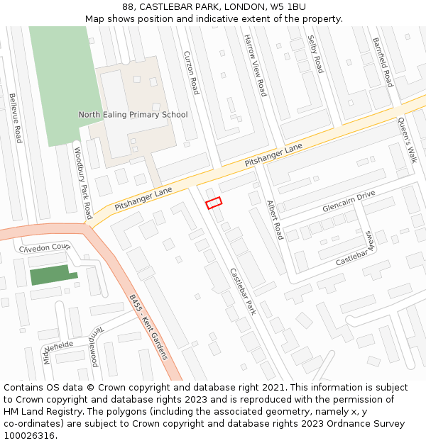 88, CASTLEBAR PARK, LONDON, W5 1BU: Location map and indicative extent of plot
