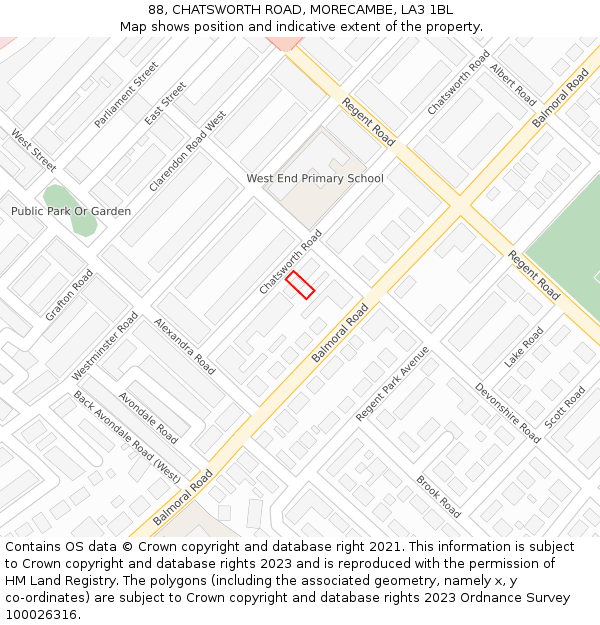 88, CHATSWORTH ROAD, MORECAMBE, LA3 1BL: Location map and indicative extent of plot