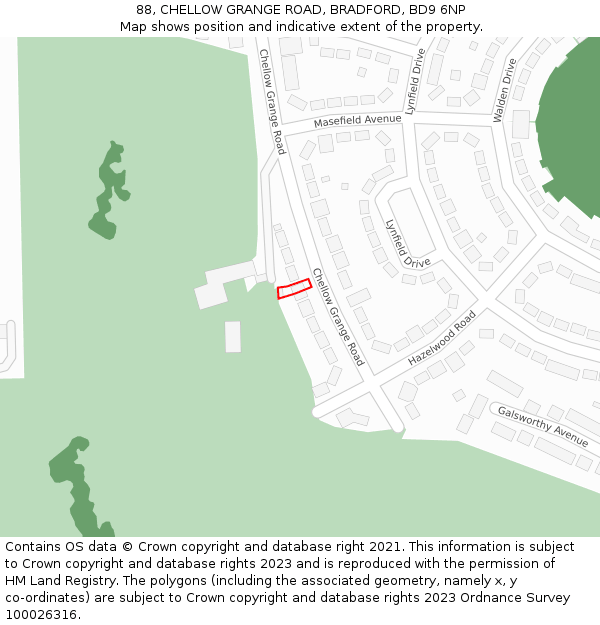 88, CHELLOW GRANGE ROAD, BRADFORD, BD9 6NP: Location map and indicative extent of plot