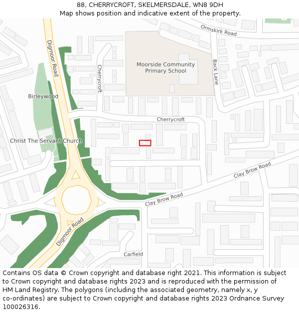 88, CHERRYCROFT, SKELMERSDALE, WN8 9DH: Location map and indicative extent of plot