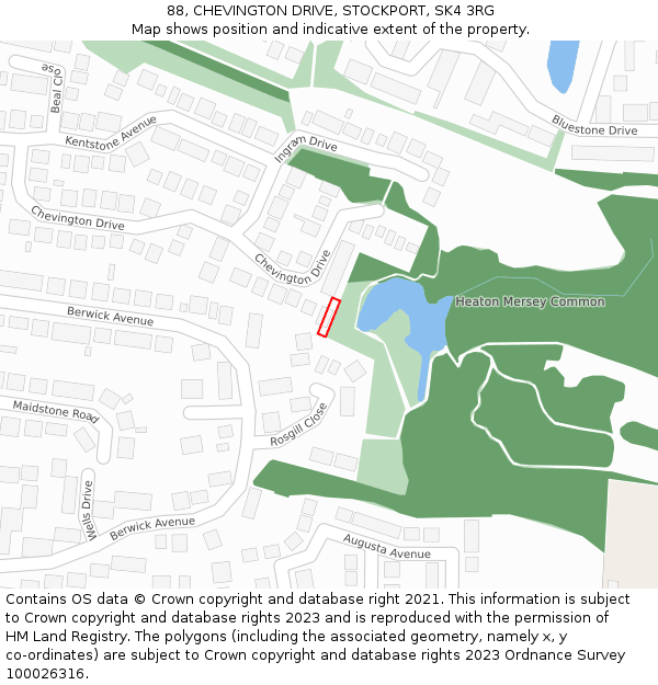88, CHEVINGTON DRIVE, STOCKPORT, SK4 3RG: Location map and indicative extent of plot