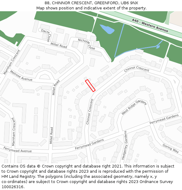 88, CHINNOR CRESCENT, GREENFORD, UB6 9NX: Location map and indicative extent of plot