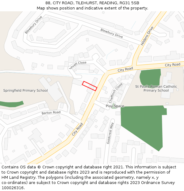 88, CITY ROAD, TILEHURST, READING, RG31 5SB: Location map and indicative extent of plot