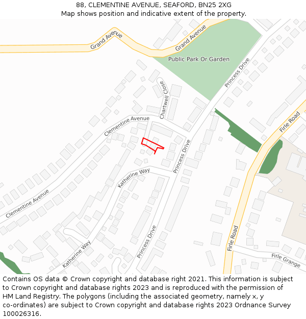 88, CLEMENTINE AVENUE, SEAFORD, BN25 2XG: Location map and indicative extent of plot