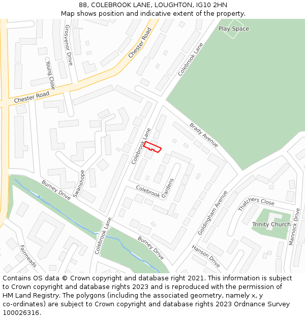 88, COLEBROOK LANE, LOUGHTON, IG10 2HN: Location map and indicative extent of plot