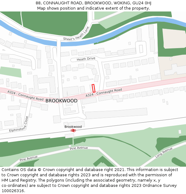 88, CONNAUGHT ROAD, BROOKWOOD, WOKING, GU24 0HJ: Location map and indicative extent of plot