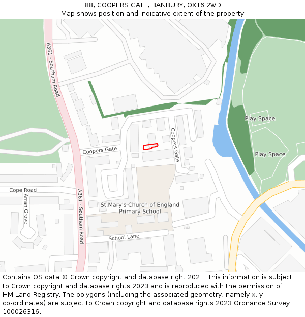 88, COOPERS GATE, BANBURY, OX16 2WD: Location map and indicative extent of plot