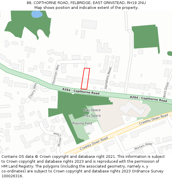 88, COPTHORNE ROAD, FELBRIDGE, EAST GRINSTEAD, RH19 2NU: Location map and indicative extent of plot