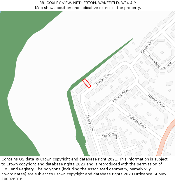 88, COXLEY VIEW, NETHERTON, WAKEFIELD, WF4 4LY: Location map and indicative extent of plot