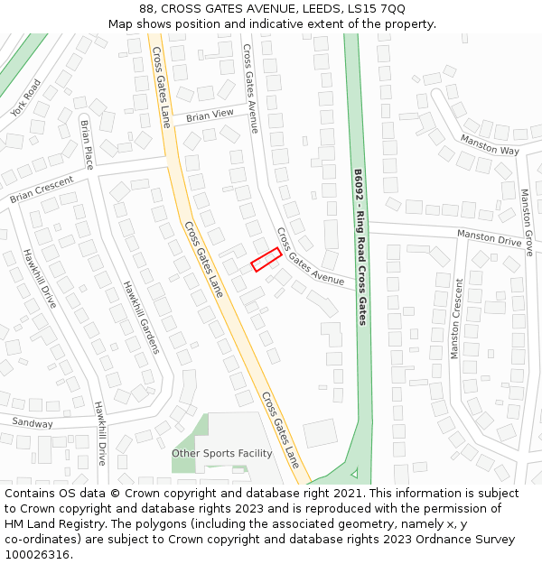 88, CROSS GATES AVENUE, LEEDS, LS15 7QQ: Location map and indicative extent of plot
