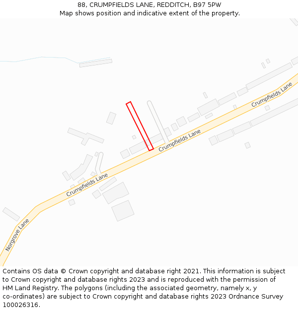 88, CRUMPFIELDS LANE, REDDITCH, B97 5PW: Location map and indicative extent of plot