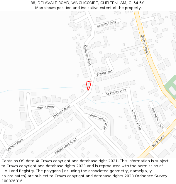 88, DELAVALE ROAD, WINCHCOMBE, CHELTENHAM, GL54 5YL: Location map and indicative extent of plot
