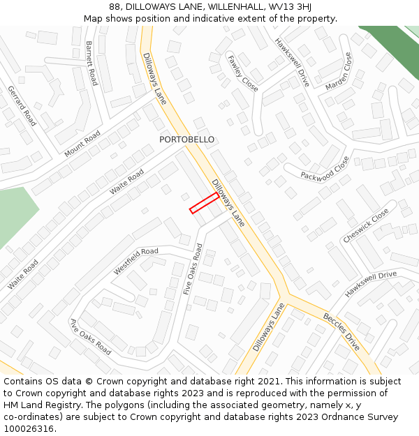 88, DILLOWAYS LANE, WILLENHALL, WV13 3HJ: Location map and indicative extent of plot
