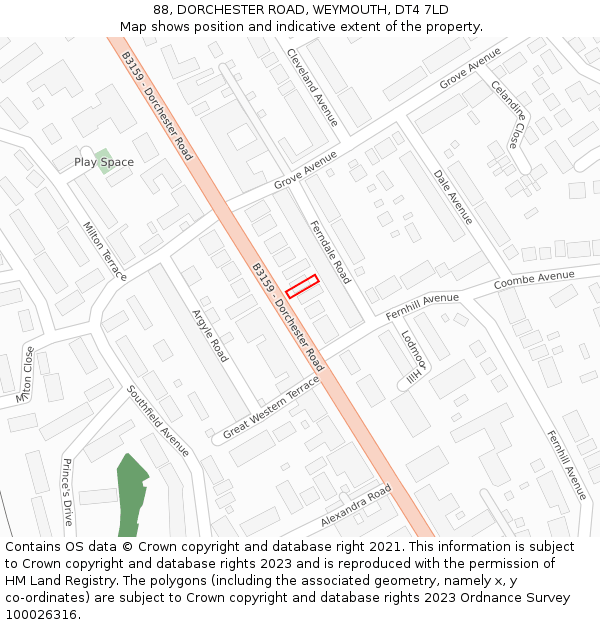 88, DORCHESTER ROAD, WEYMOUTH, DT4 7LD: Location map and indicative extent of plot
