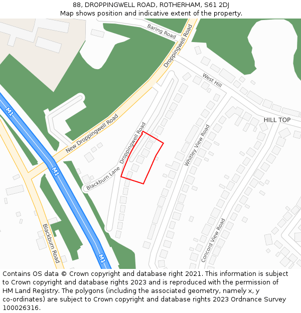 88, DROPPINGWELL ROAD, ROTHERHAM, S61 2DJ: Location map and indicative extent of plot