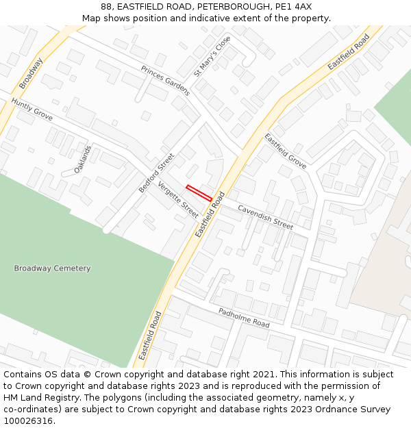 88, EASTFIELD ROAD, PETERBOROUGH, PE1 4AX: Location map and indicative extent of plot