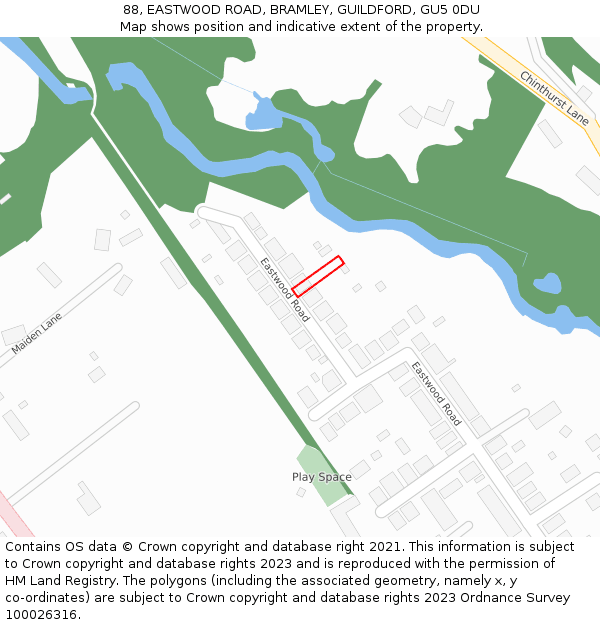 88, EASTWOOD ROAD, BRAMLEY, GUILDFORD, GU5 0DU: Location map and indicative extent of plot