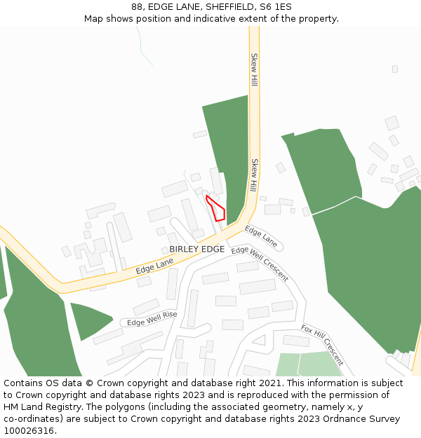 88, EDGE LANE, SHEFFIELD, S6 1ES: Location map and indicative extent of plot