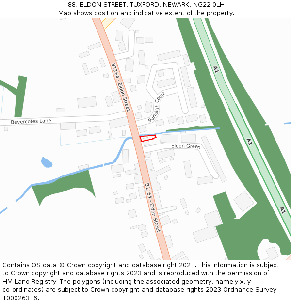 88, ELDON STREET, TUXFORD, NEWARK, NG22 0LH: Location map and indicative extent of plot