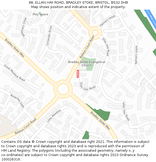 88, ELLAN HAY ROAD, BRADLEY STOKE, BRISTOL, BS32 0HB: Location map and indicative extent of plot