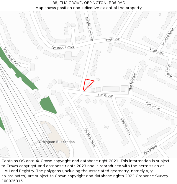 88, ELM GROVE, ORPINGTON, BR6 0AD: Location map and indicative extent of plot