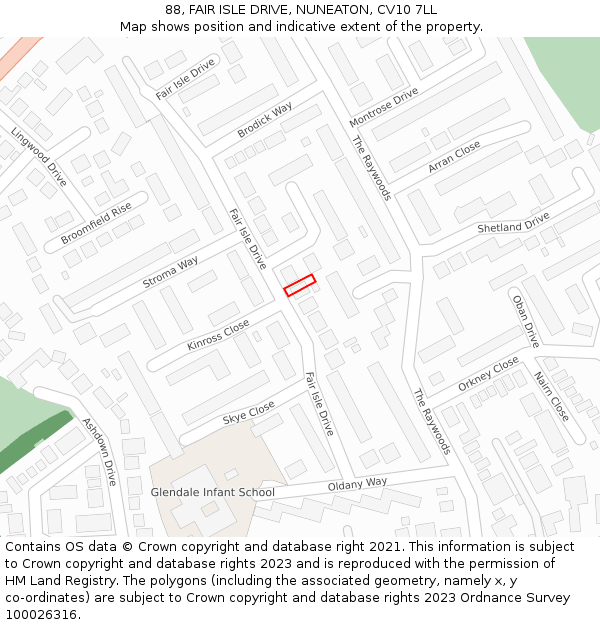 88, FAIR ISLE DRIVE, NUNEATON, CV10 7LL: Location map and indicative extent of plot