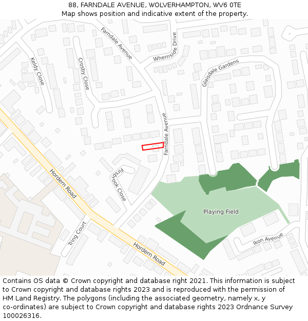 88, FARNDALE AVENUE, WOLVERHAMPTON, WV6 0TE: Location map and indicative extent of plot