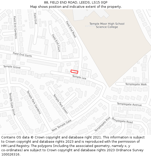 88, FIELD END ROAD, LEEDS, LS15 0QP: Location map and indicative extent of plot