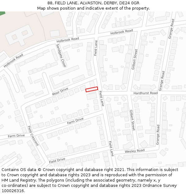 88, FIELD LANE, ALVASTON, DERBY, DE24 0GR: Location map and indicative extent of plot