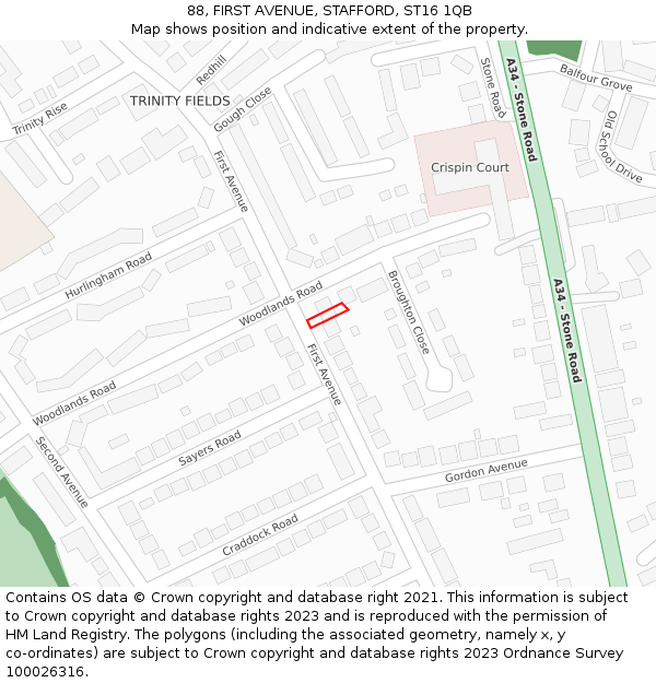 88, FIRST AVENUE, STAFFORD, ST16 1QB: Location map and indicative extent of plot