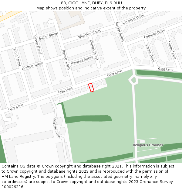 88, GIGG LANE, BURY, BL9 9HU: Location map and indicative extent of plot