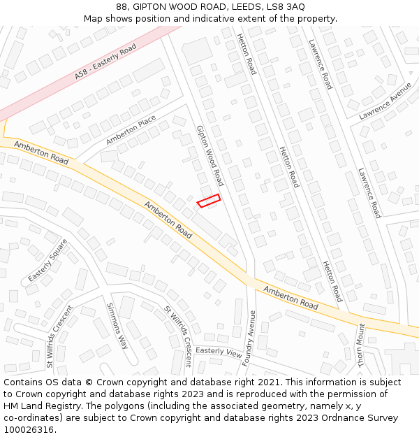 88, GIPTON WOOD ROAD, LEEDS, LS8 3AQ: Location map and indicative extent of plot