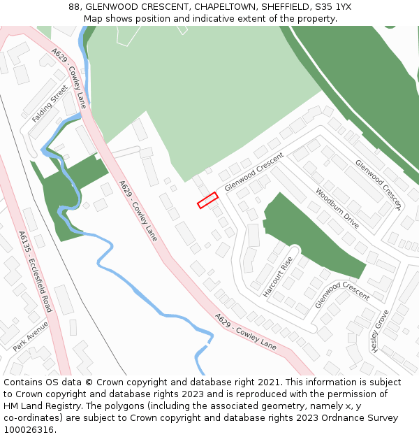 88, GLENWOOD CRESCENT, CHAPELTOWN, SHEFFIELD, S35 1YX: Location map and indicative extent of plot