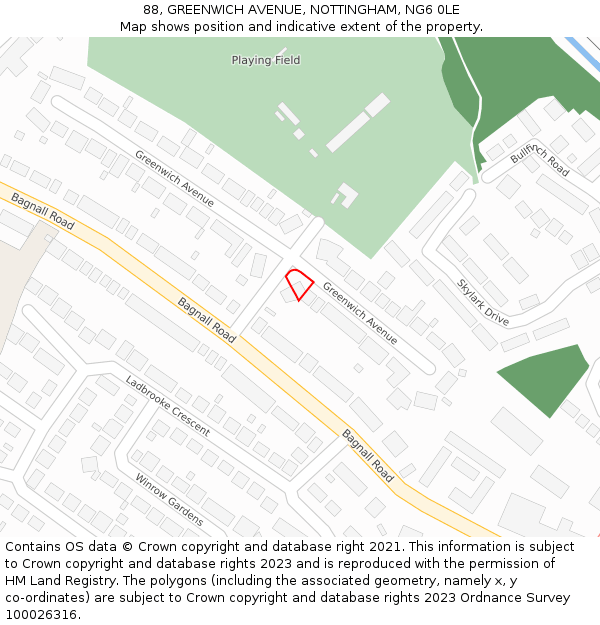88, GREENWICH AVENUE, NOTTINGHAM, NG6 0LE: Location map and indicative extent of plot